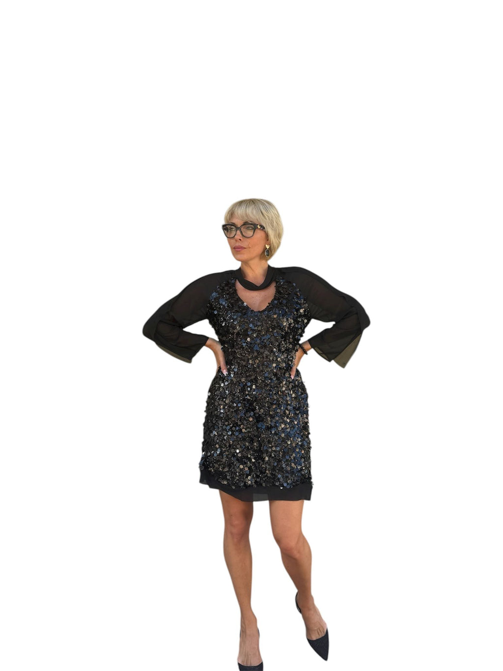 abito paillettes grandi con organza